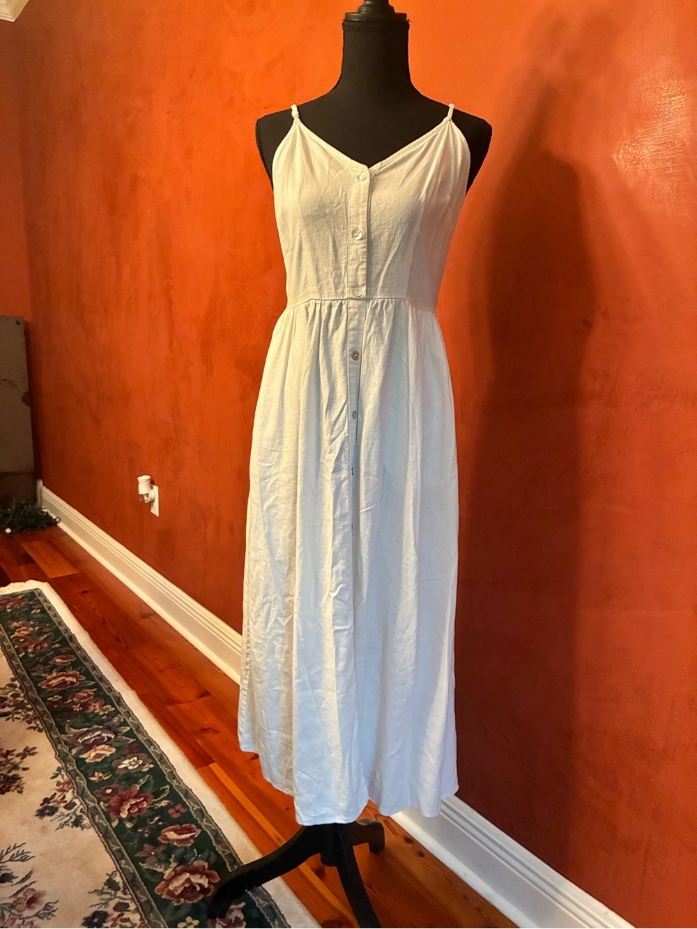 A New Day Women's Linen Blend Button-Front Maxi Dress with Spaghetti Straps Sz S - Picture 2 of 13